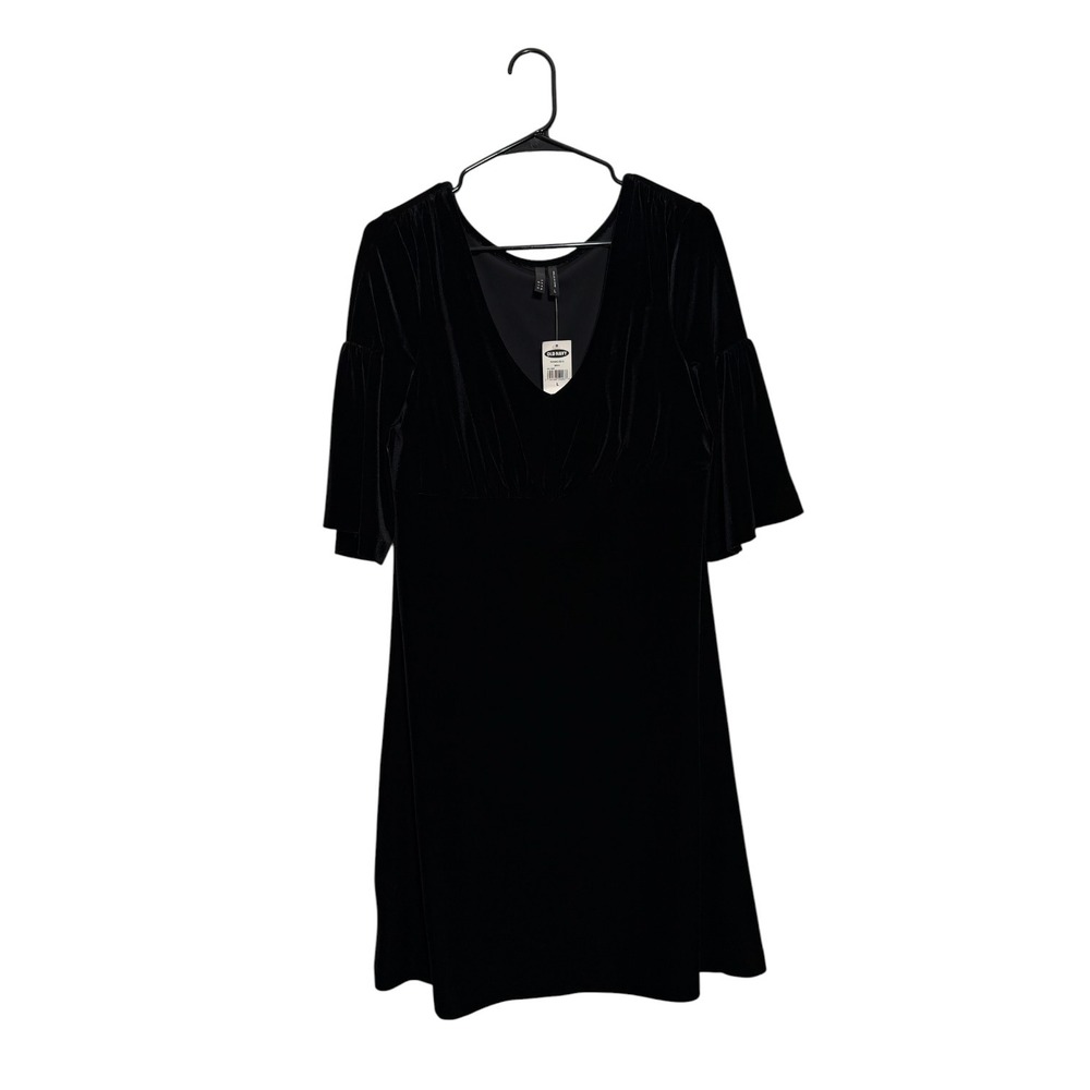 Old Navy Whimsigoth Black Velvet Flutter Sleeve V-Neck Mini Dress Size Large NWT